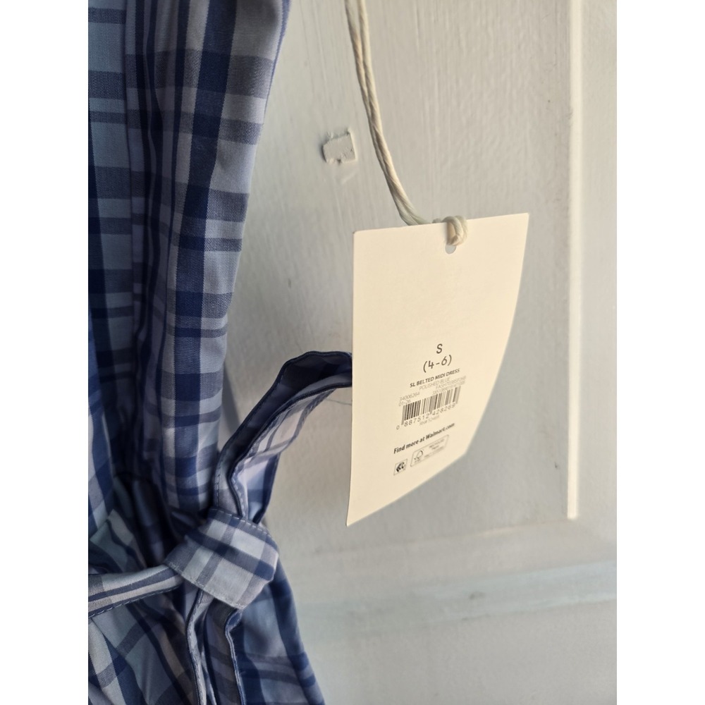 Free Assembly Women's S 4/6 Blue Checker Dress Belt Pockets CottageCore Prairie - Picture 3 of 6